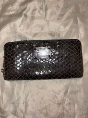 Michael Kors gray Snake-Embossed Zip Wallet with Logo Plaque